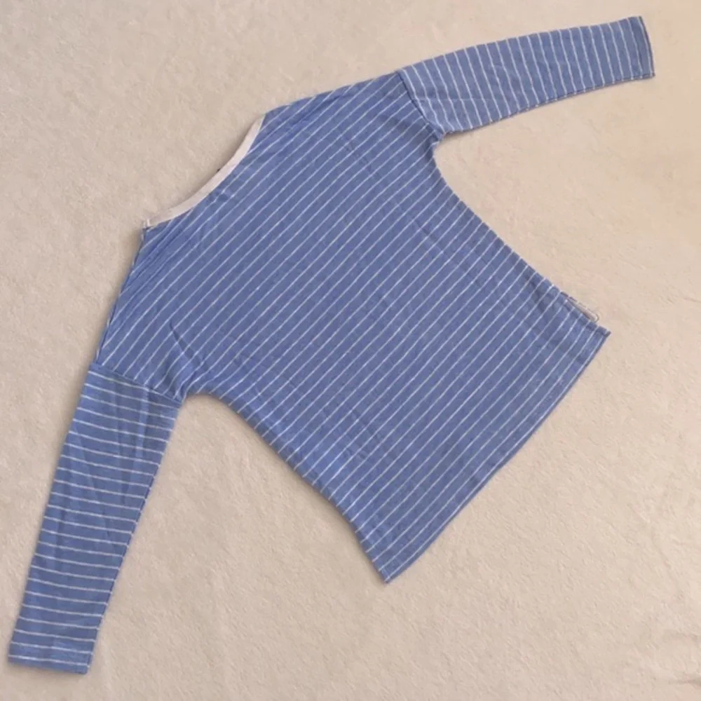 Vince | Linen Striped Long Sleeve Boxy Fit Shirt VNBXG0367 Blue/White (4) - Picture 11 of 15